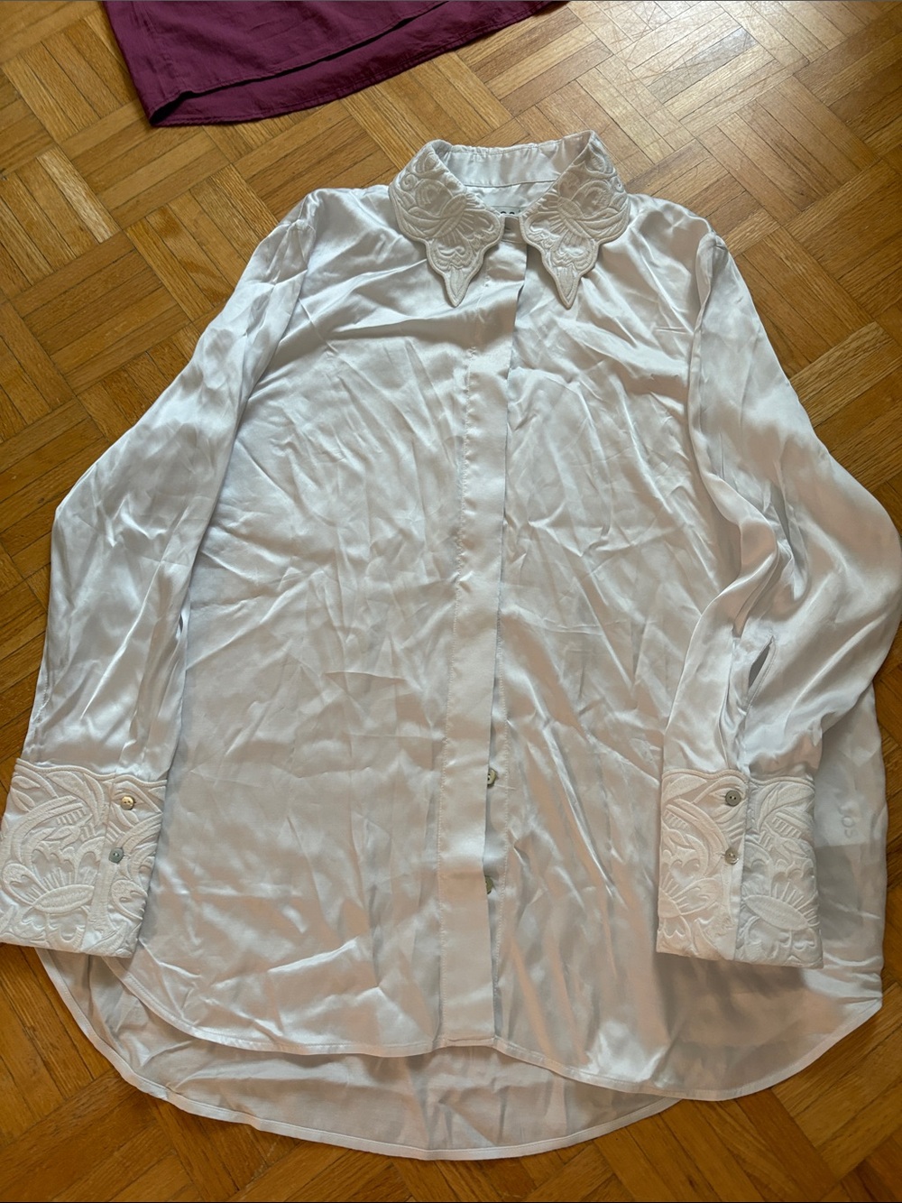 COS. White Embroidered-Collar, embroidered Long Sleeve Shirt -